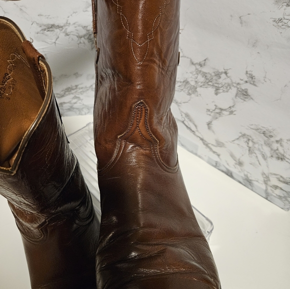 Lucchese Vintage Pull on mens Cowboy boots- brown- size 10.5 D - Picture 4 of 8